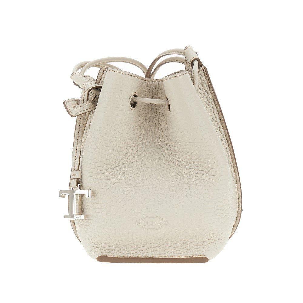 Grained leather micro bucket bag