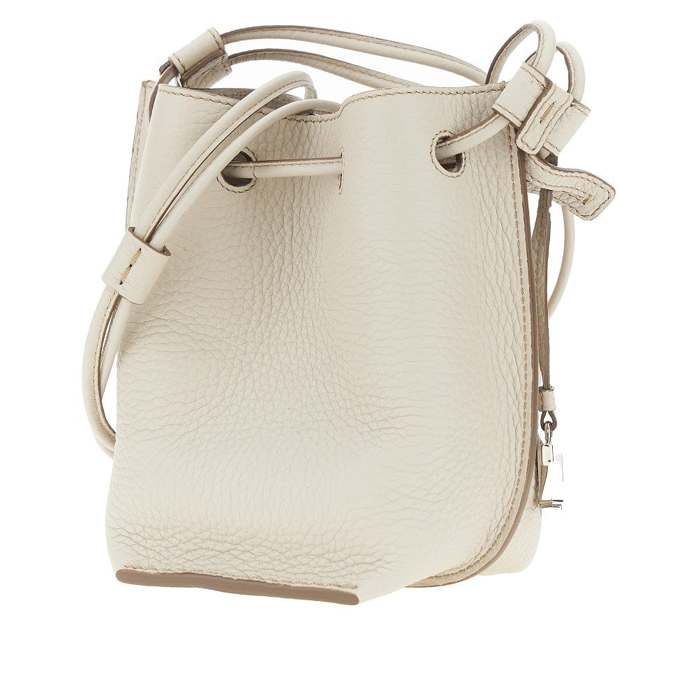 Grained leather micro bucket bag