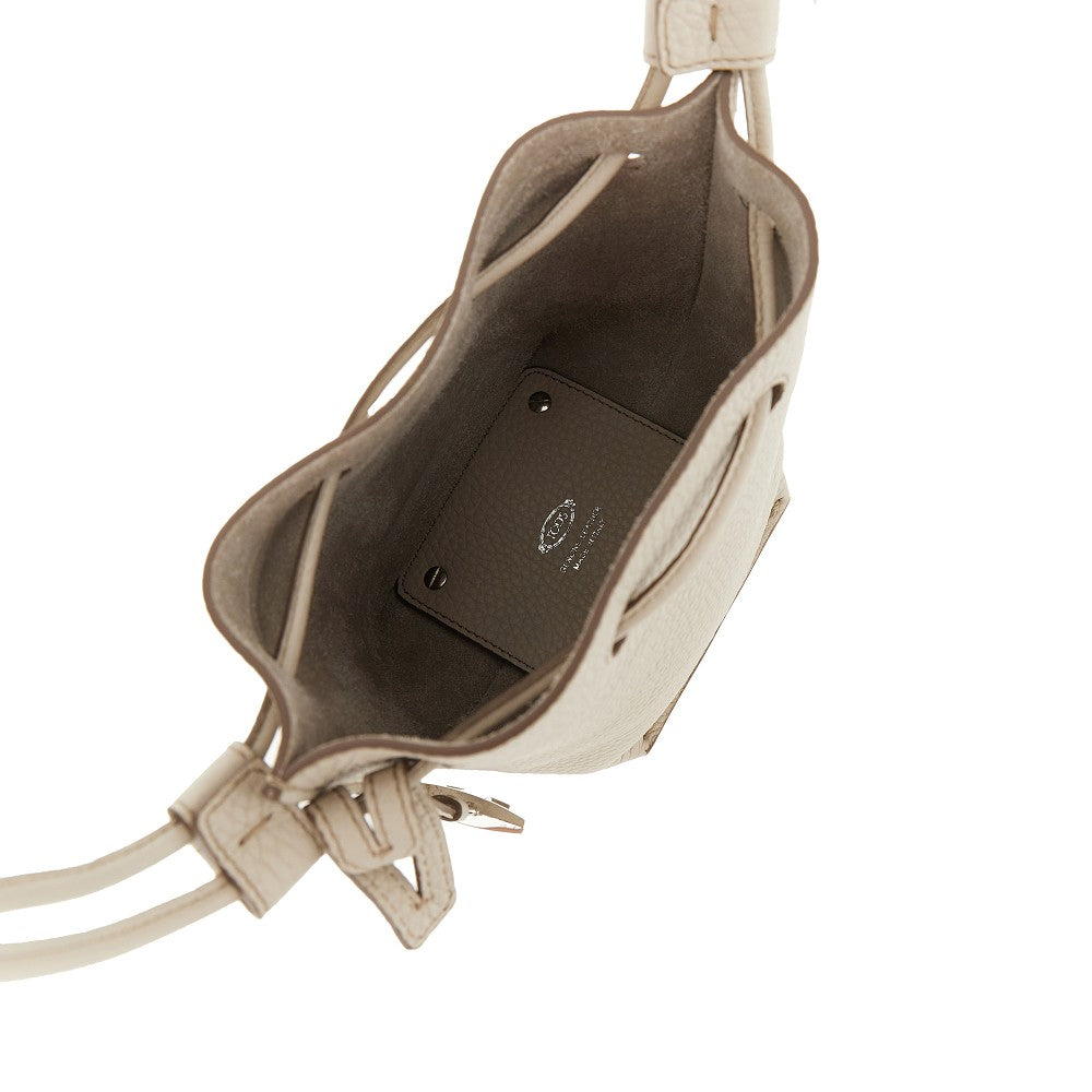 Grained leather micro bucket bag
