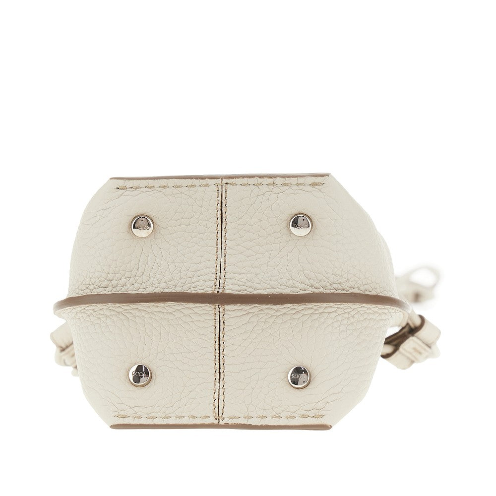 Grained leather micro bucket bag