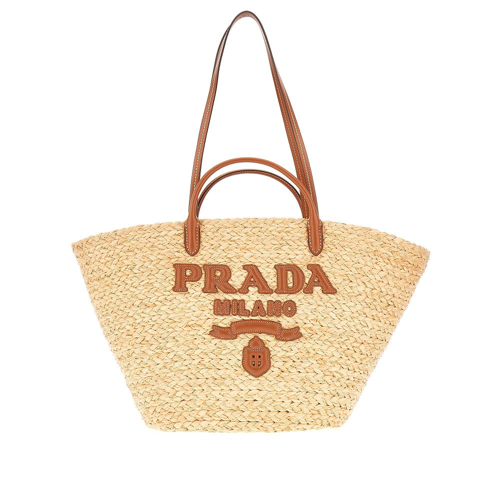 Borsa shopping in rafia con logo