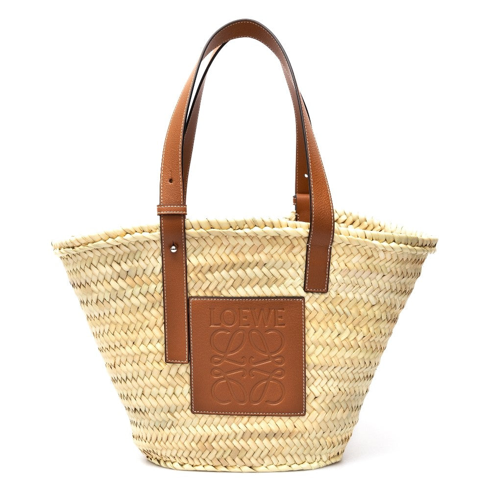 Basket bag media in foglie di palma e pelle