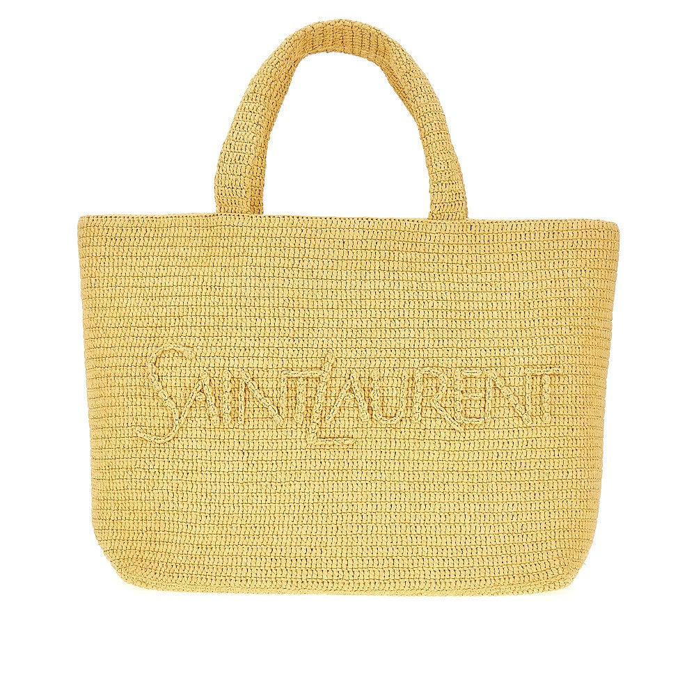 Tote bag in rafia con logo ricamato