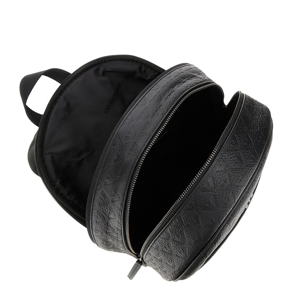 All-over Eagle embossed leather backpack