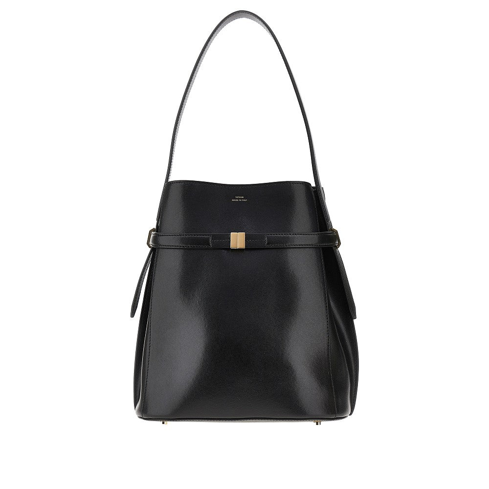 Leather 'T-lock' clutch