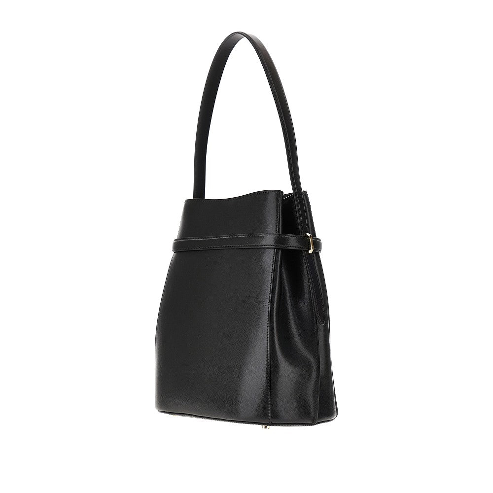 Leather 'T-lock' clutch