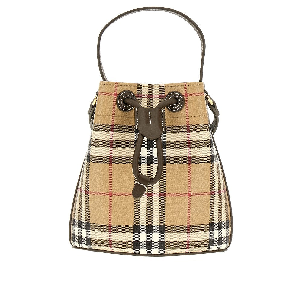 Check coated fabric mini bucket bag