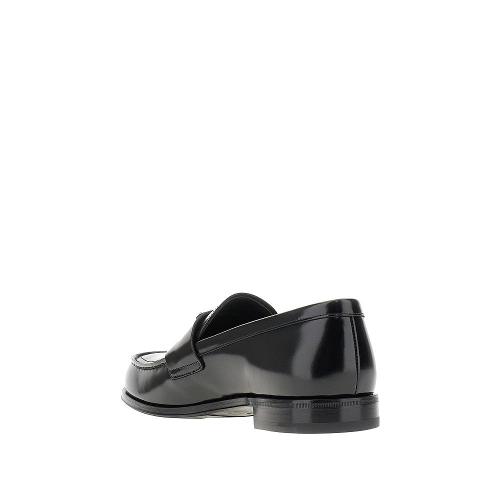Brushed leather loafers with logo