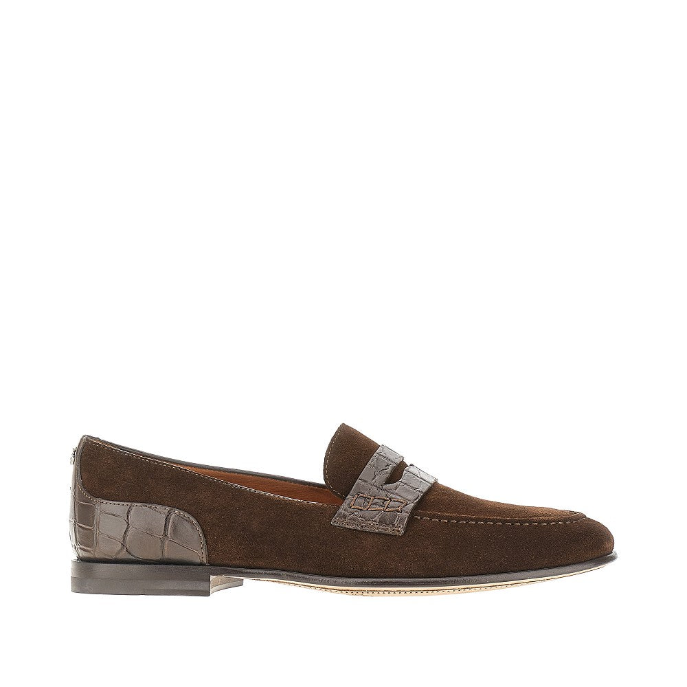 Suede and alligator leather loafers