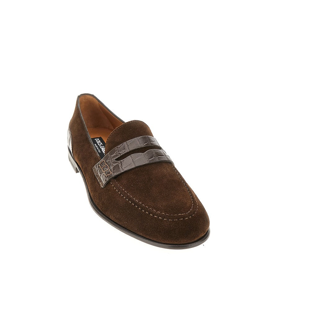 Suede and alligator leather loafers