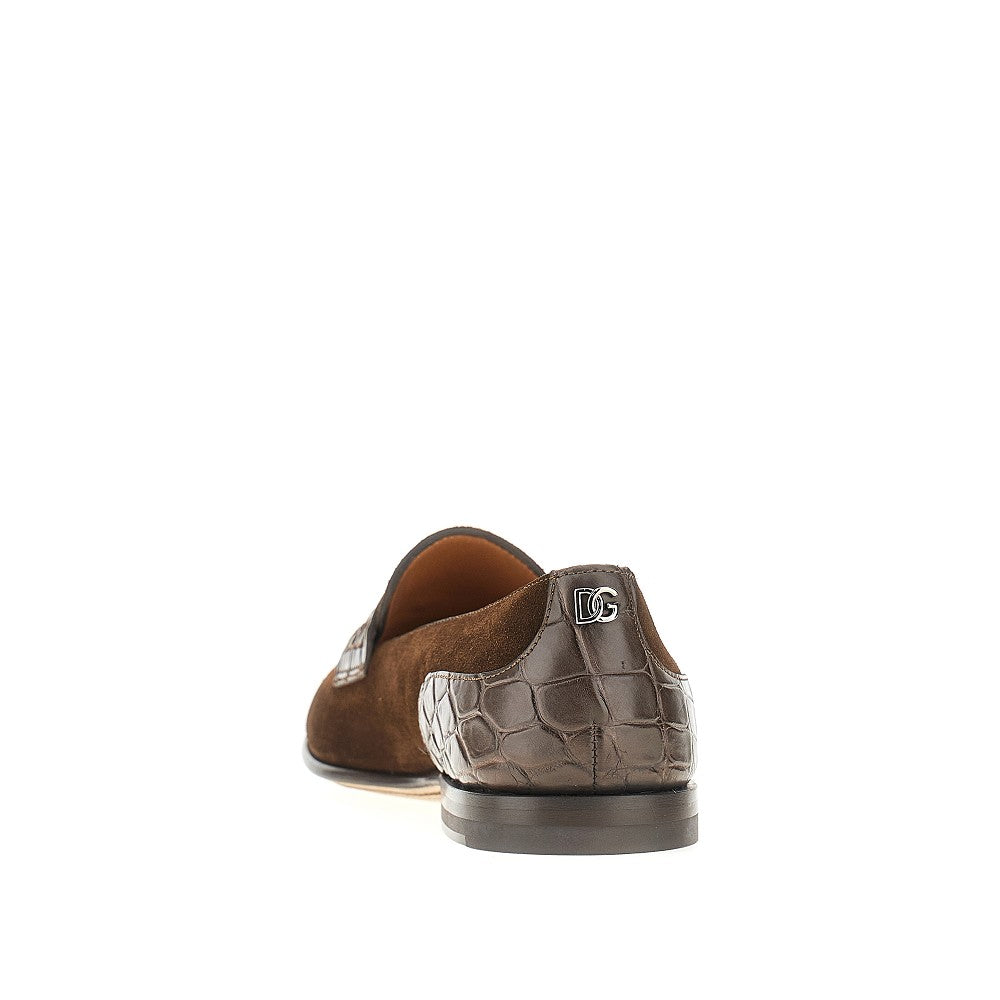 Suede and alligator leather loafers