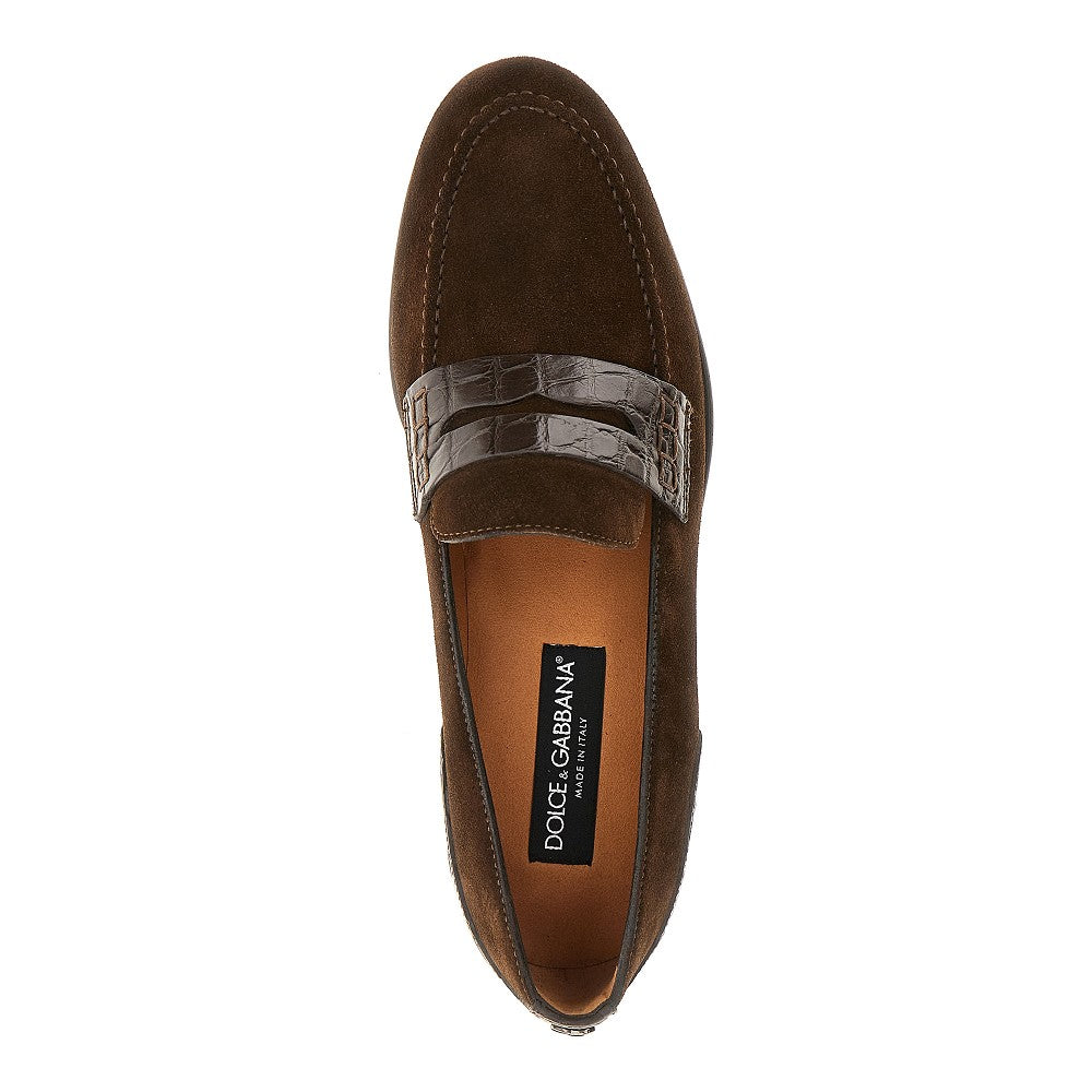 Suede and alligator leather loafers