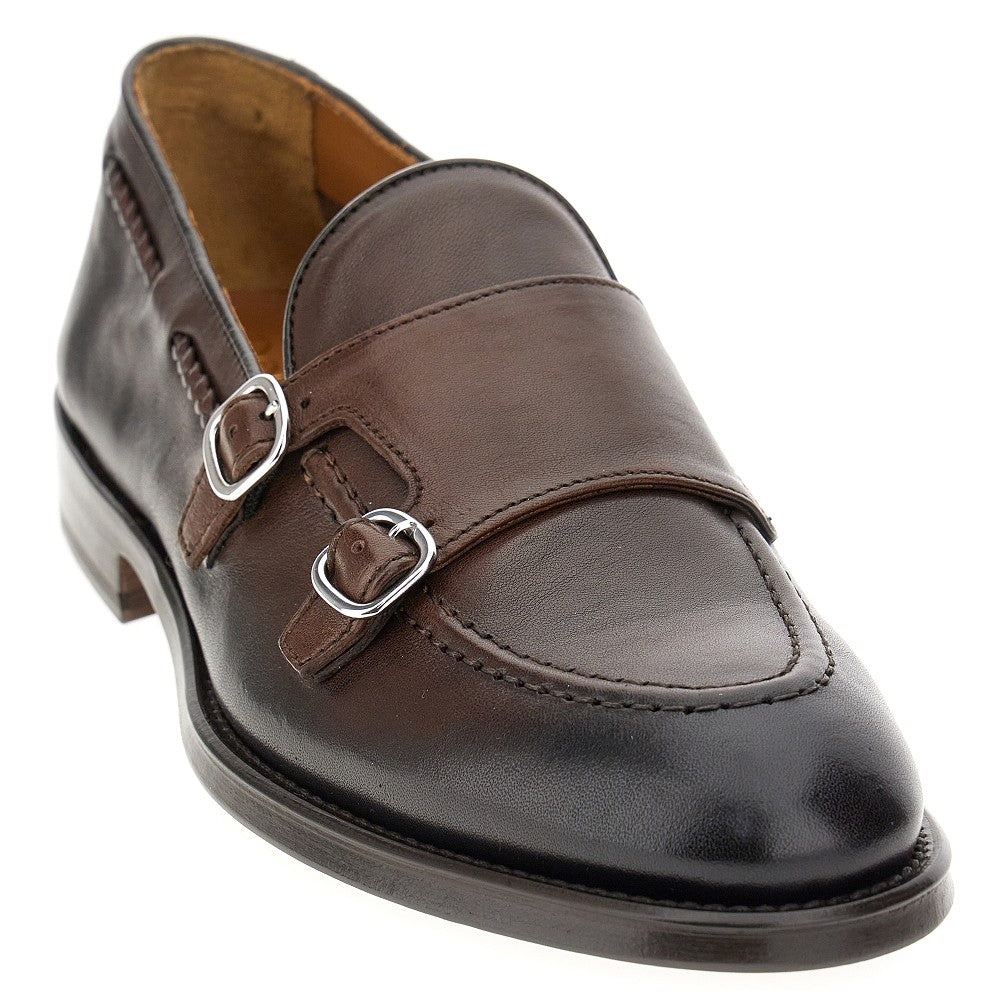 Mocassini Double Monk Strap in pelle