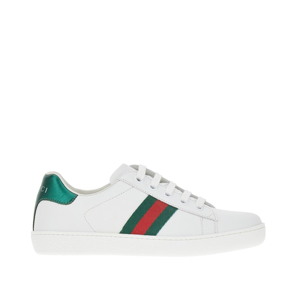 Leather sneakers with Web ribbon detail