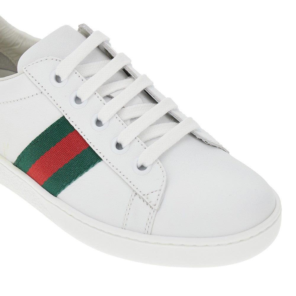 Leather sneakers with Web ribbon detail