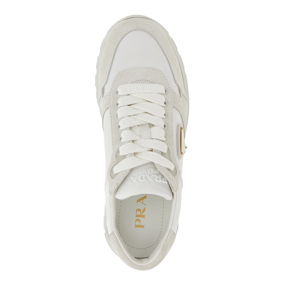 Re-Nylon and suede leather sneakers