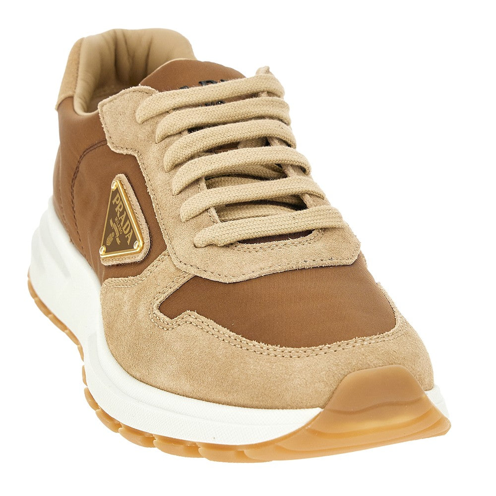 Suede leather and nylon sneakers