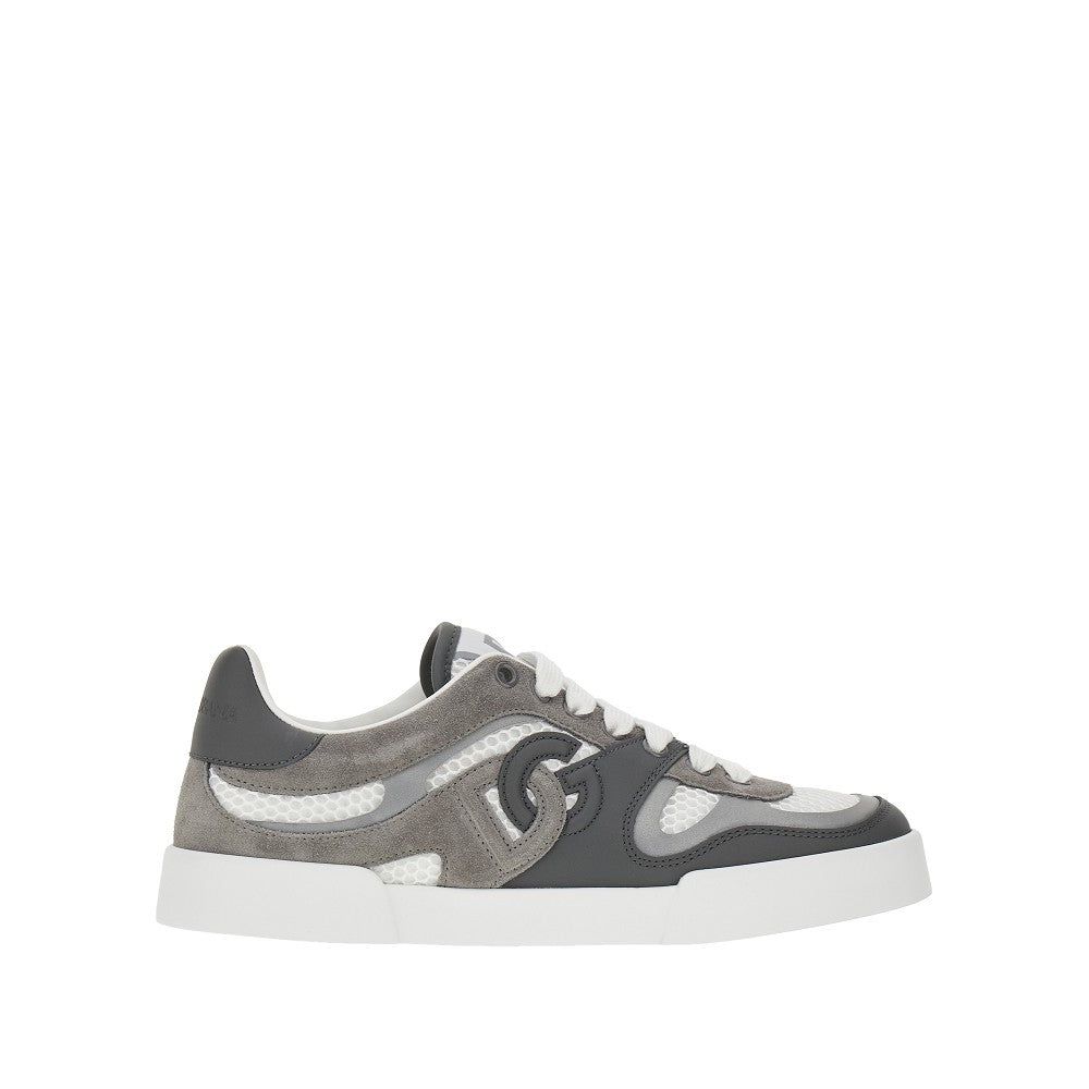 Leather and net sneakers
