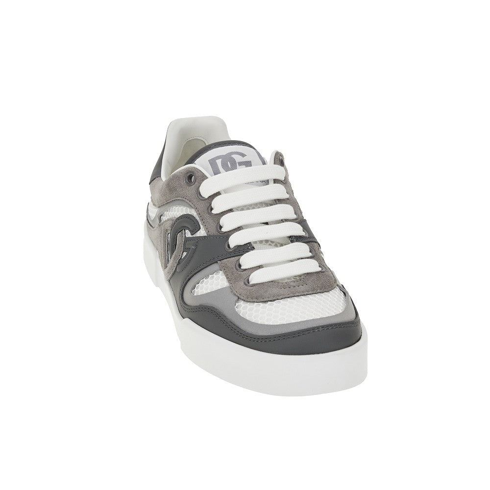 Leather and net sneakers