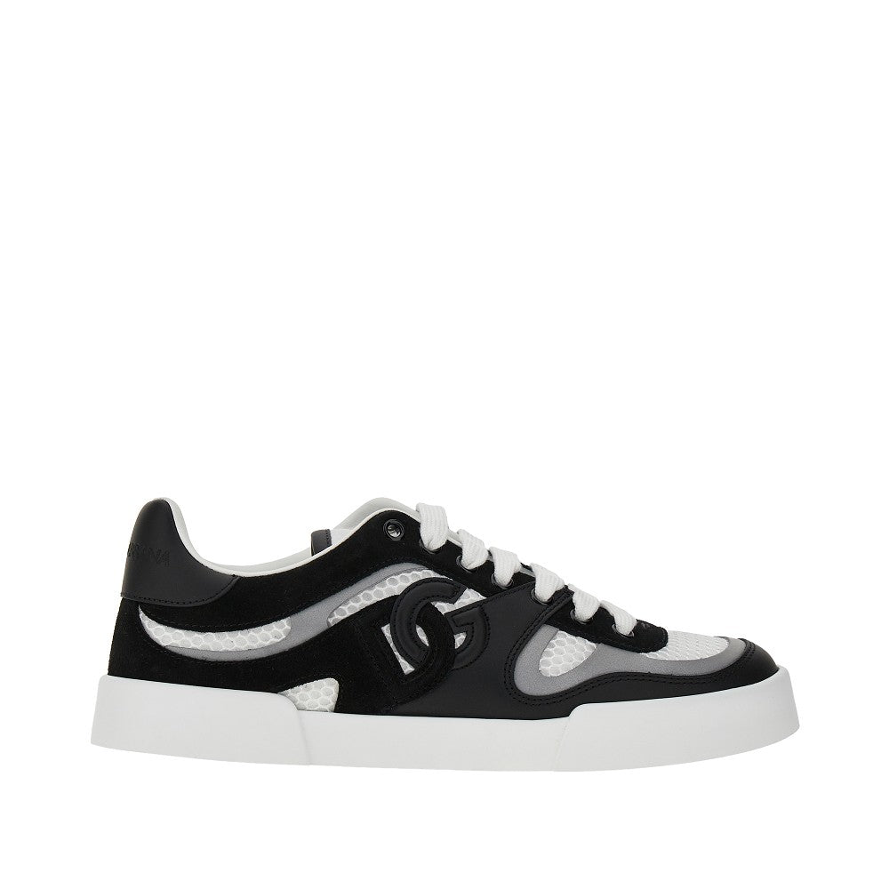 Net and leather sneakers