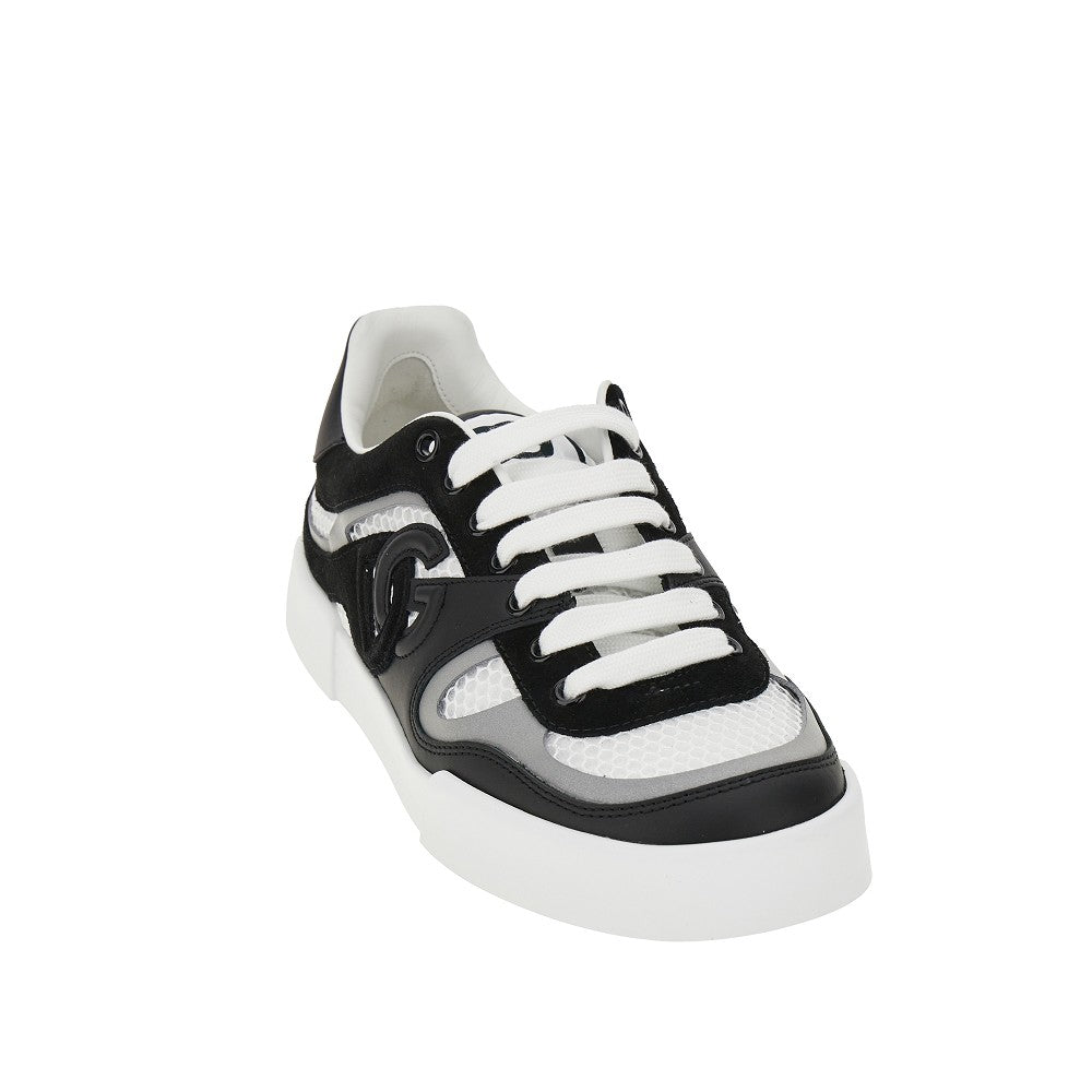 Net and leather sneakers