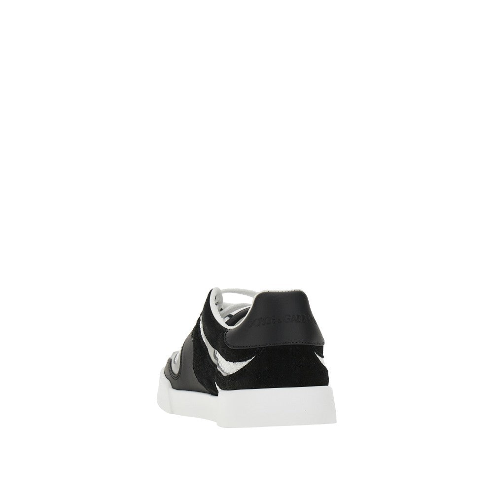 Net and leather sneakers