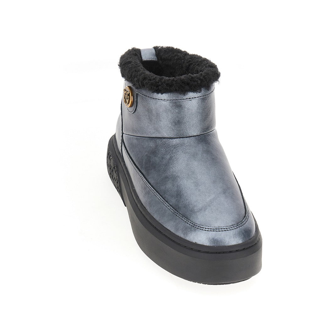 Laminated leather ankle boots