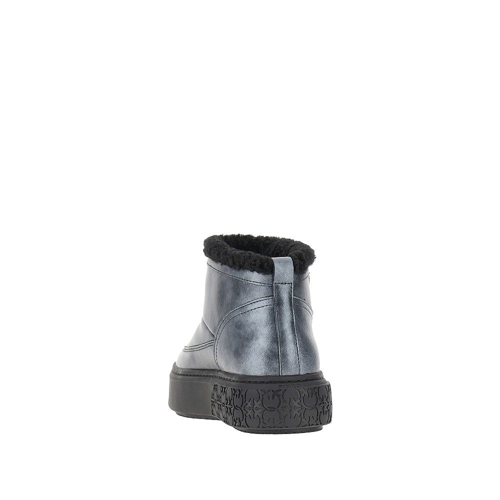 Laminated leather ankle boots