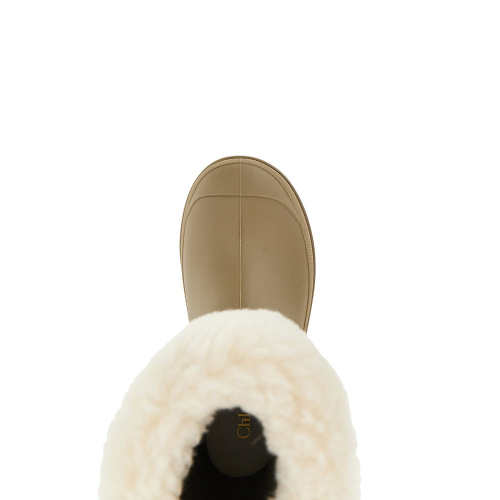 Rain boots with faux shearling cuff
