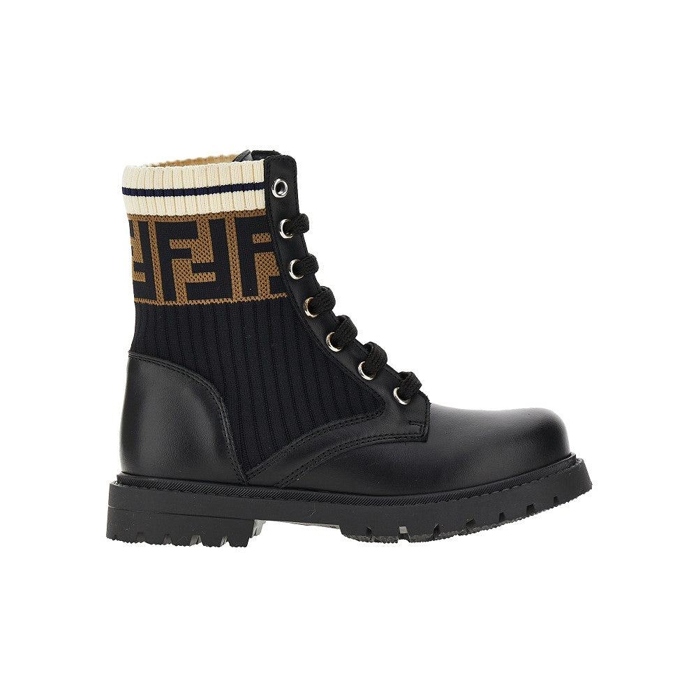 Leather boots with knitted insert