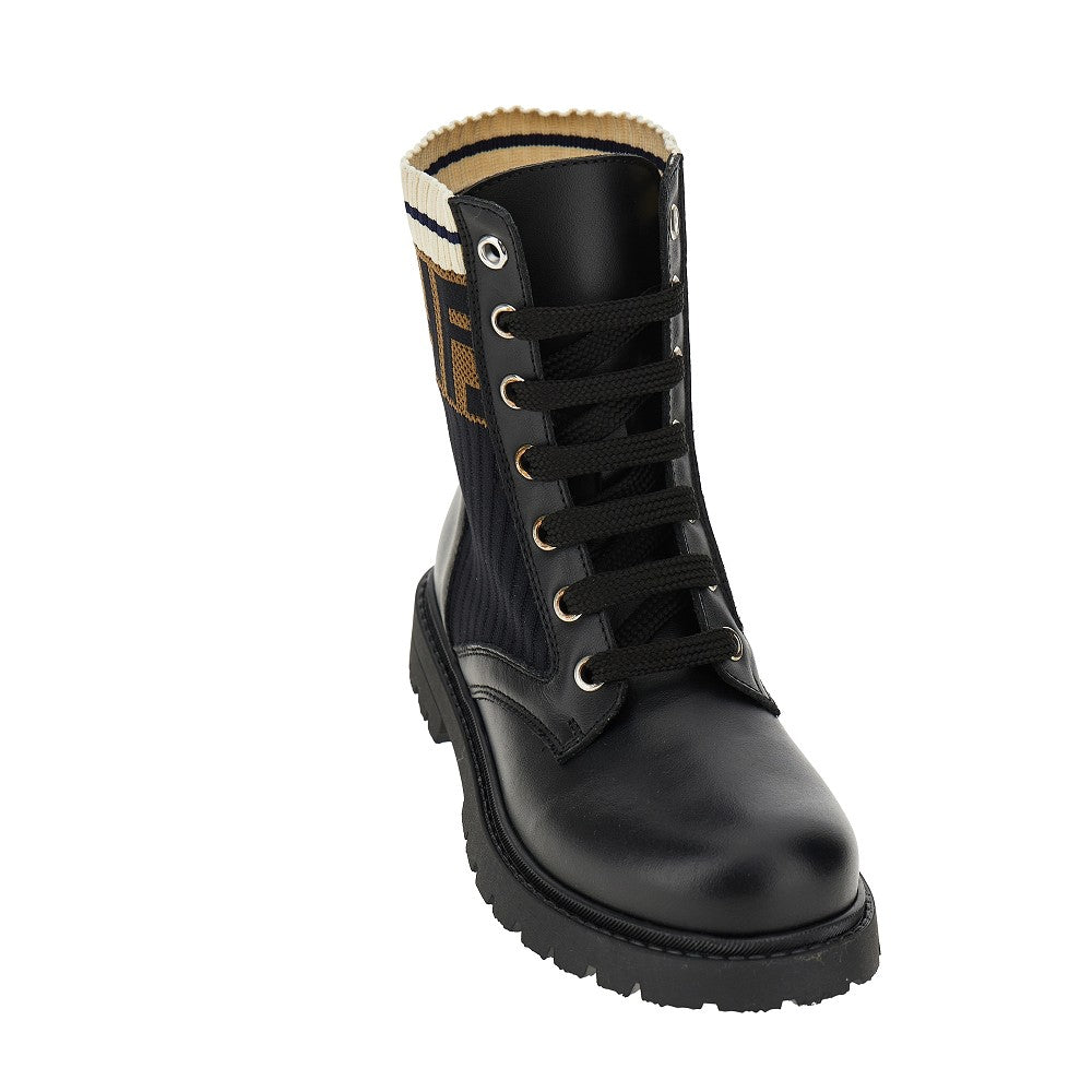 Leather boots with knitted insert