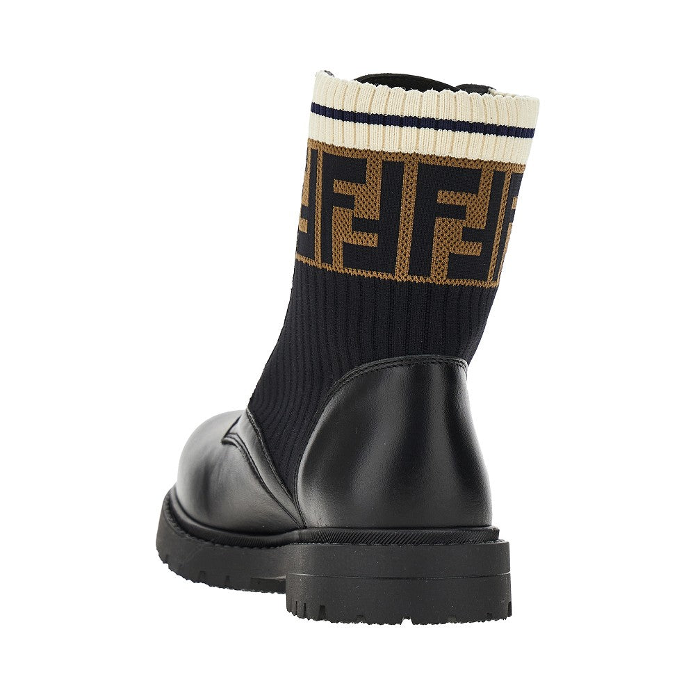 Leather boots with knitted insert