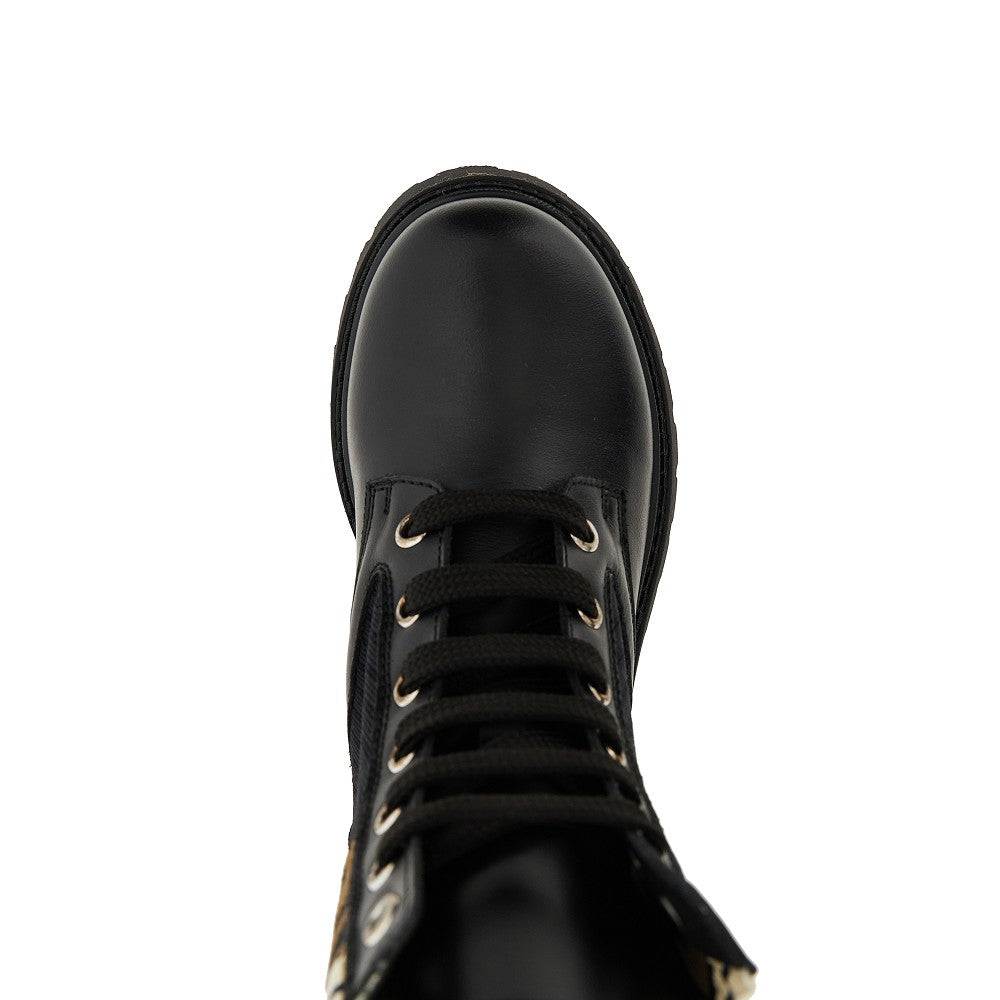Leather boots with knitted insert