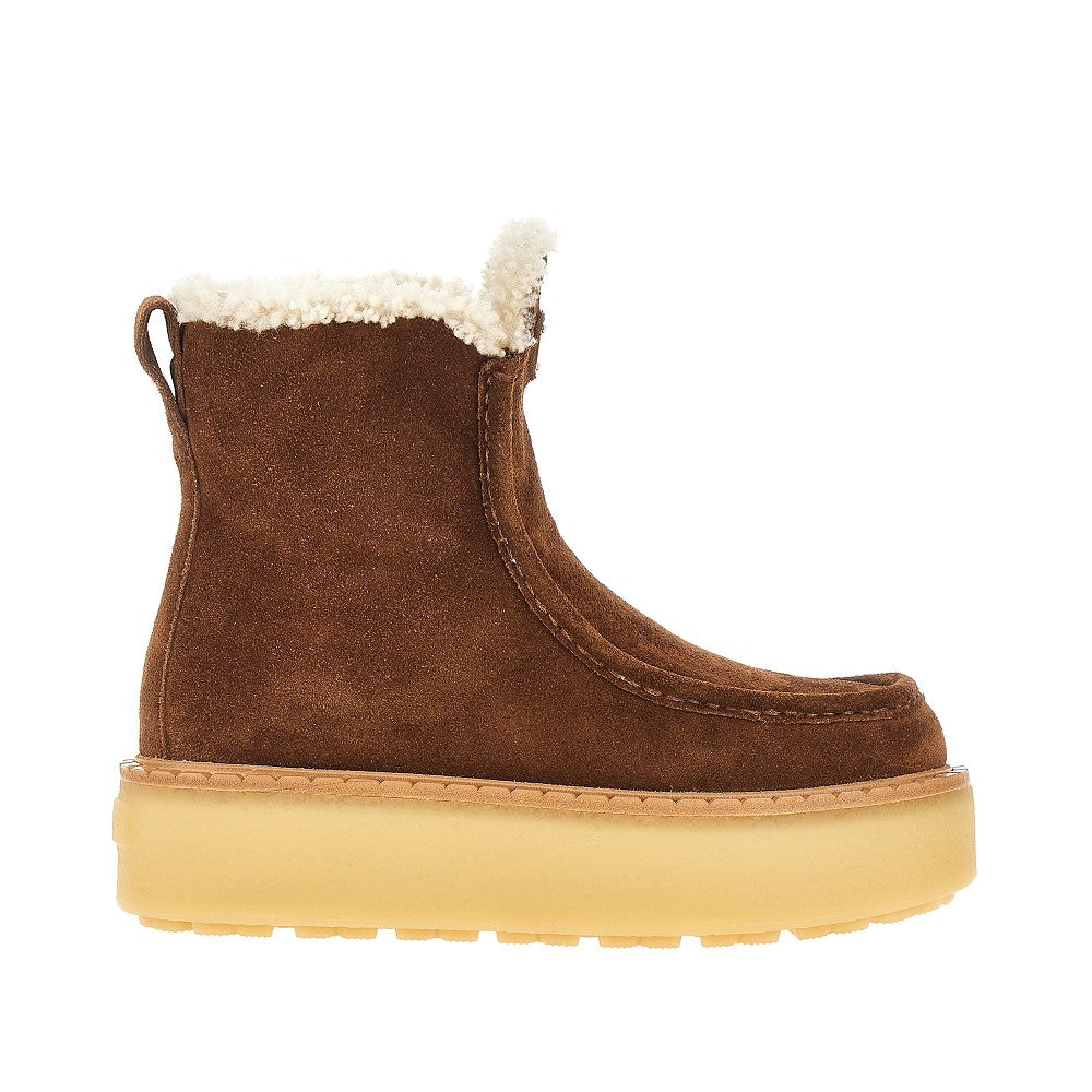 Stivaletti in pelle scamosciata e shearling