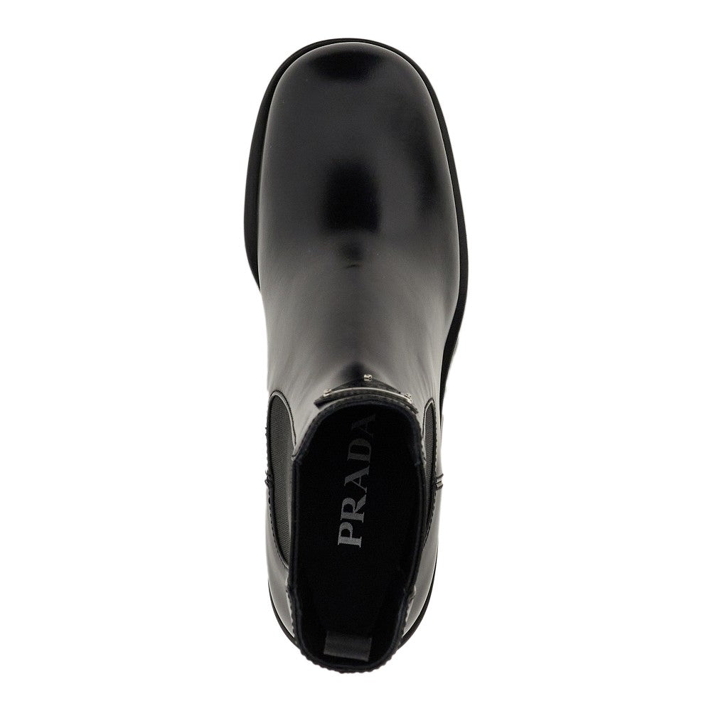 Spazzolato leather ankle boots with logo