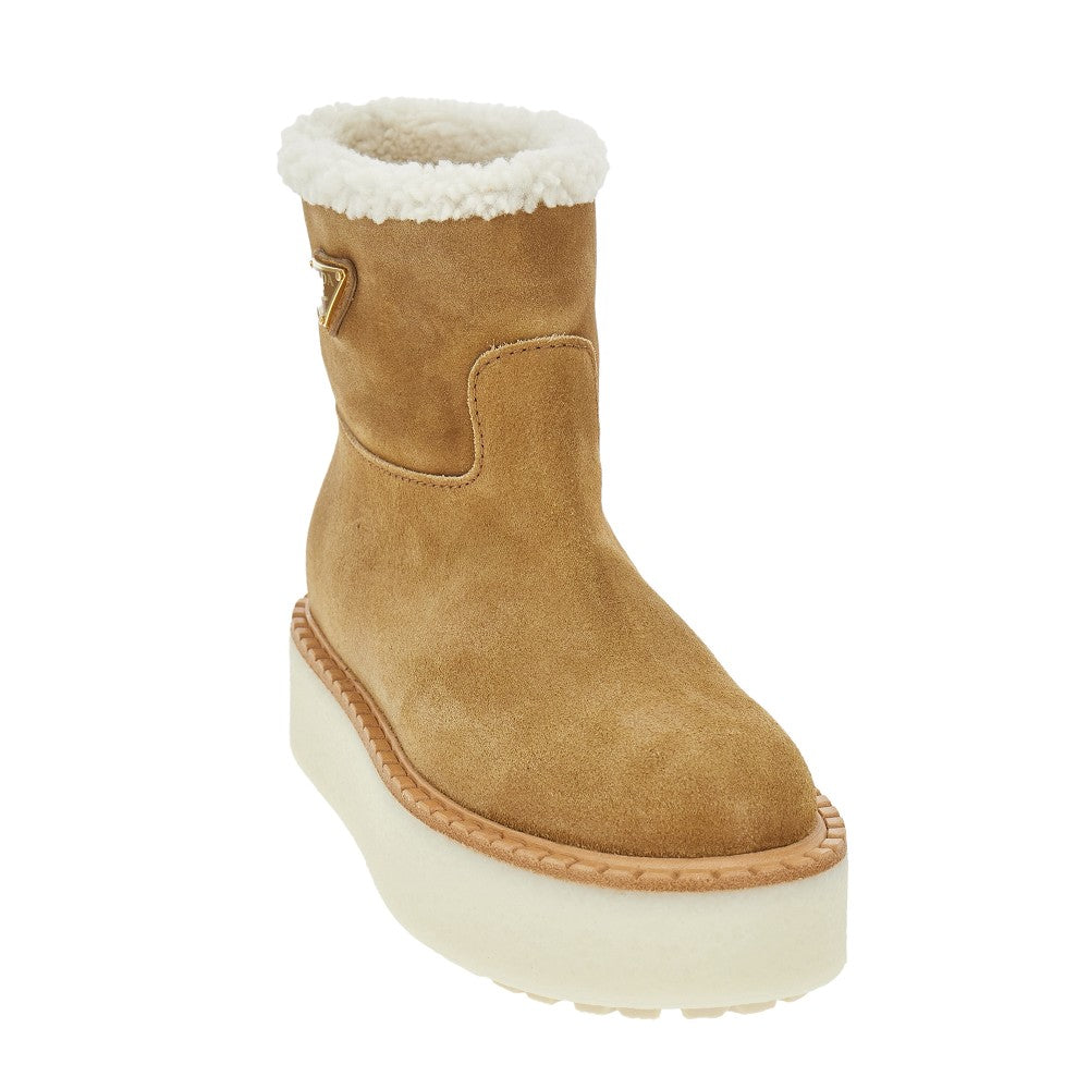 Suede leather and fur ankle boots