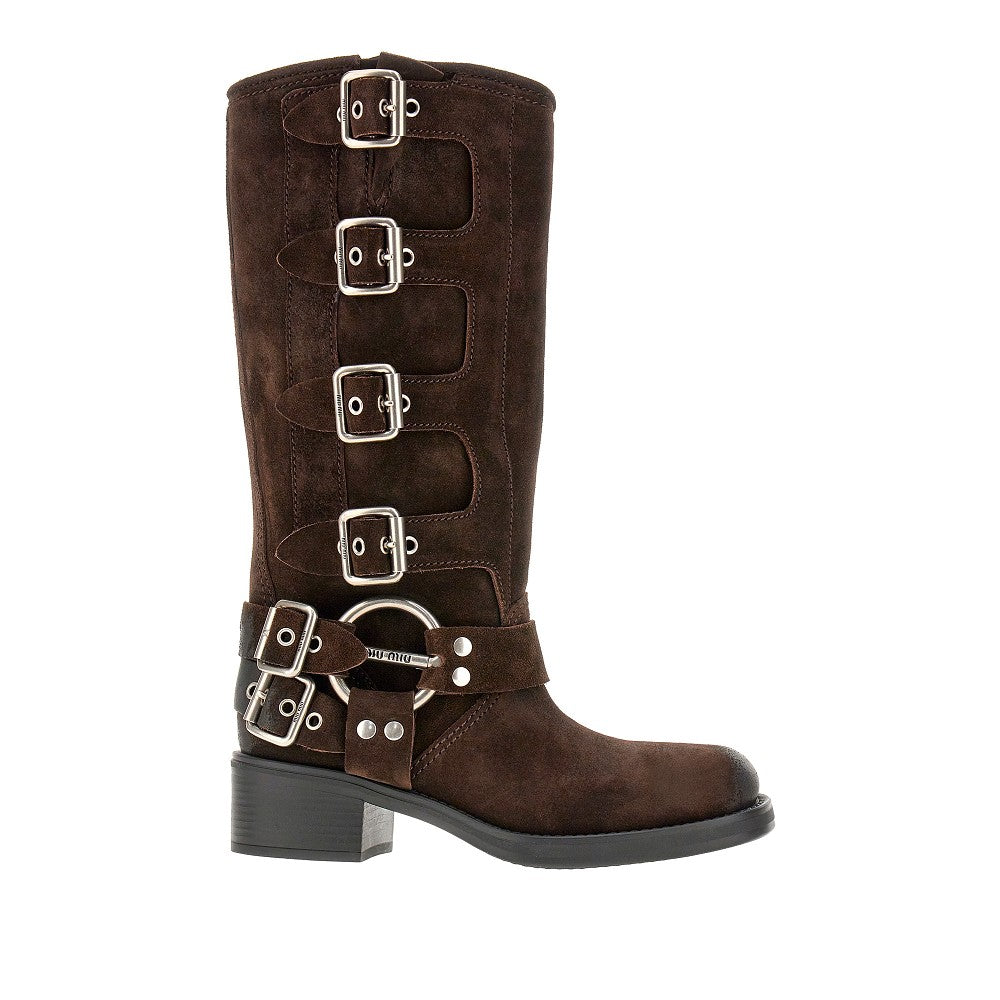 Vintage suede leather boots with buckles