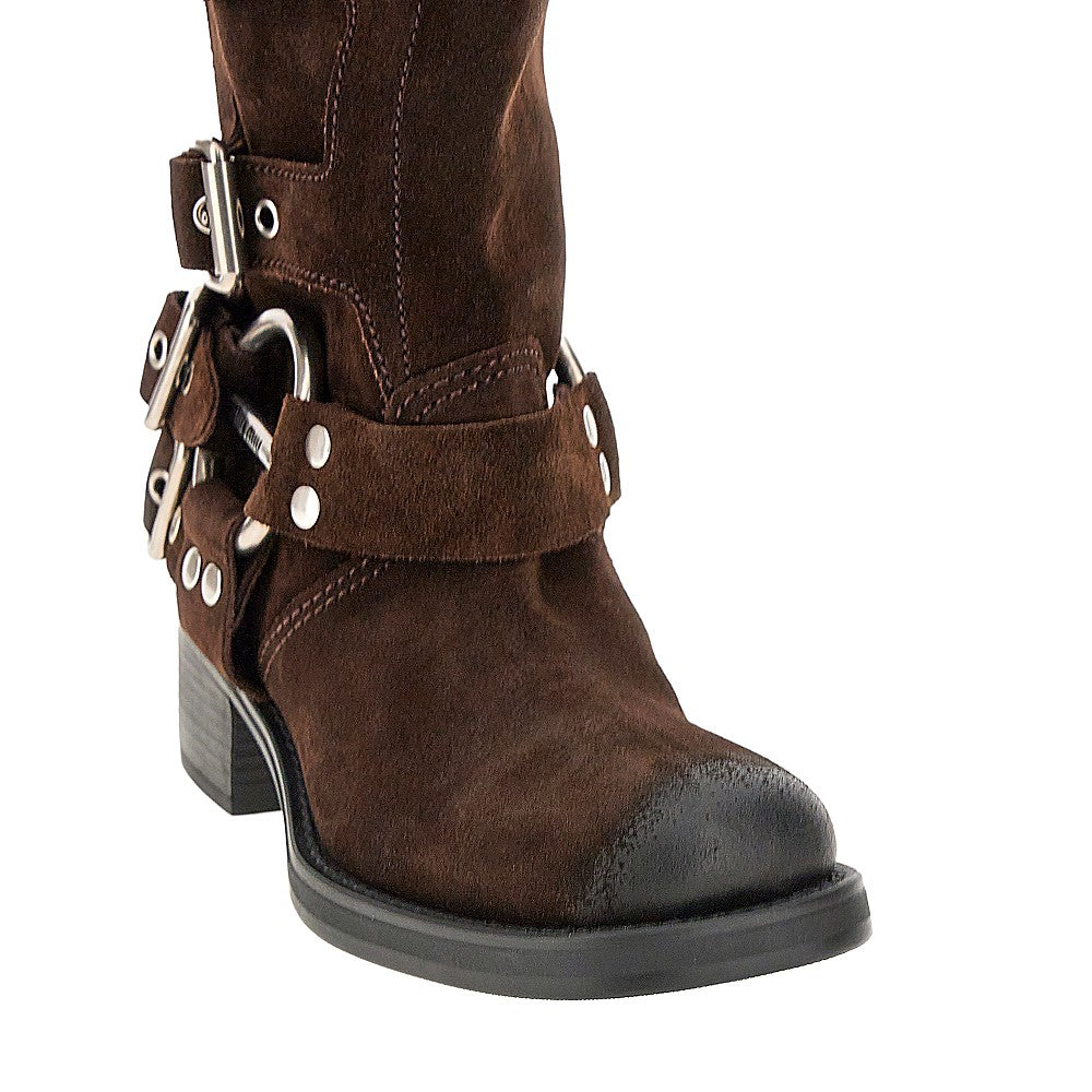 Vintage suede leather boots with buckles