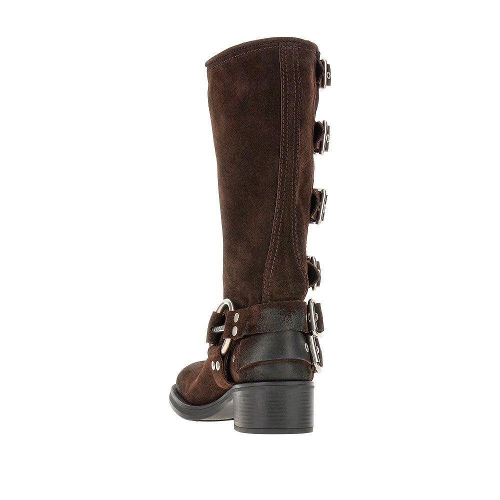 Vintage suede leather boots with buckles