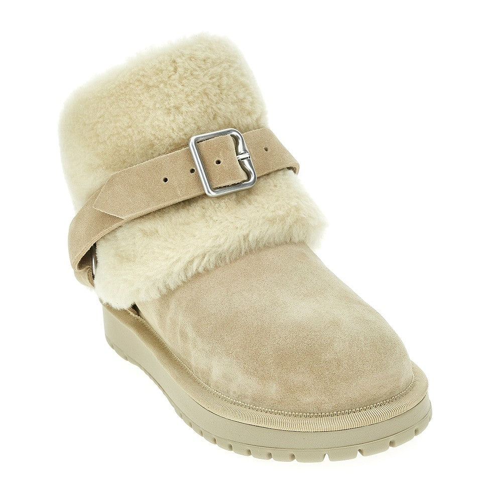 Suede leather ankle boots with fur