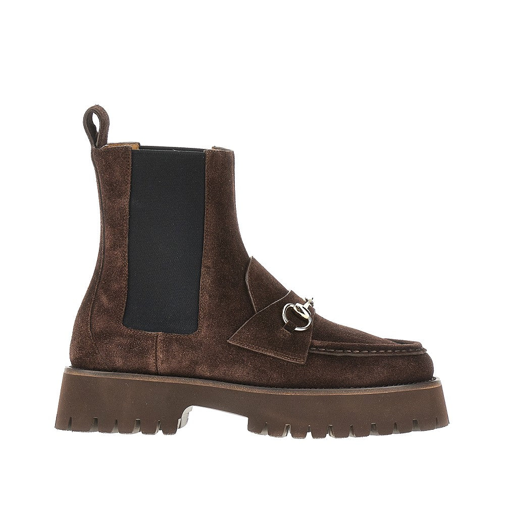 Suede leather ankle boots with Horsebit