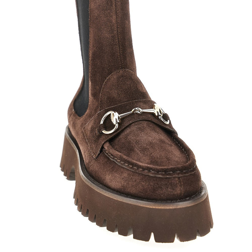 Suede leather ankle boots with Horsebit
