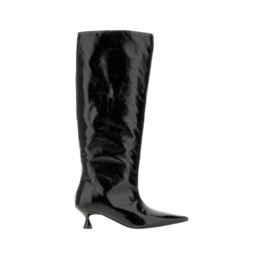 Faux leather pointed toe boots