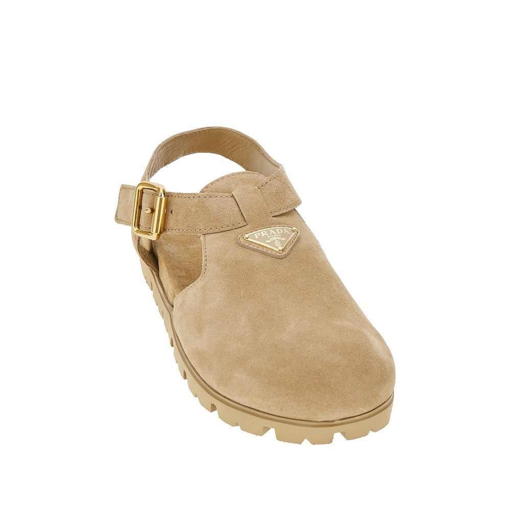 Suede leather sandals with triangle logo