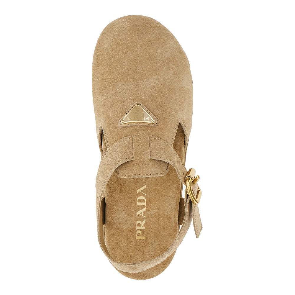 Suede leather sandals with triangle logo