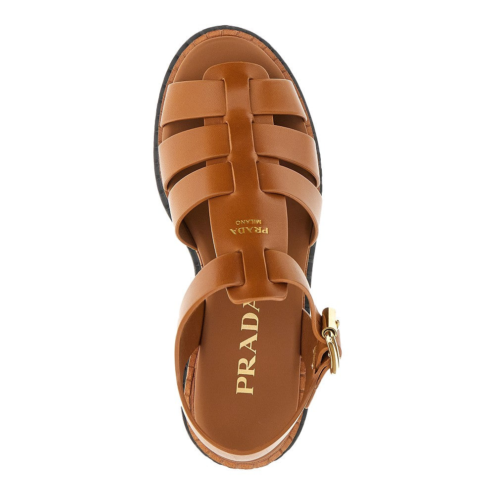 Leather sandals with lug sole