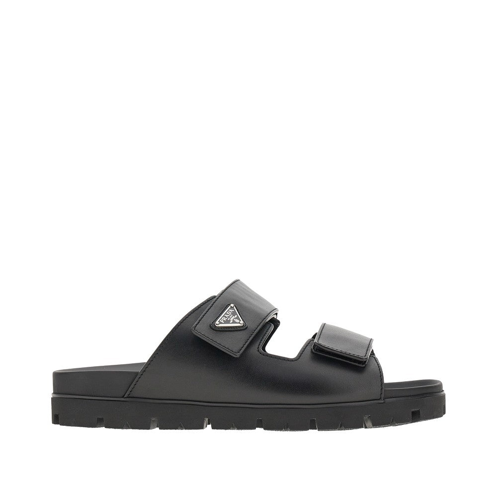 Ciabatte double strap in pelle con logo