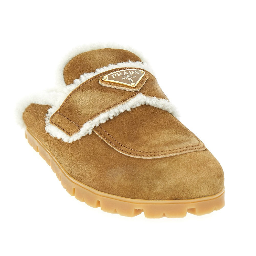 Shearling sabot with triangle logo
