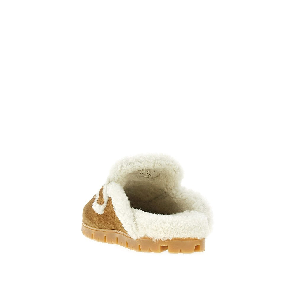 Shearling sabot with triangle logo