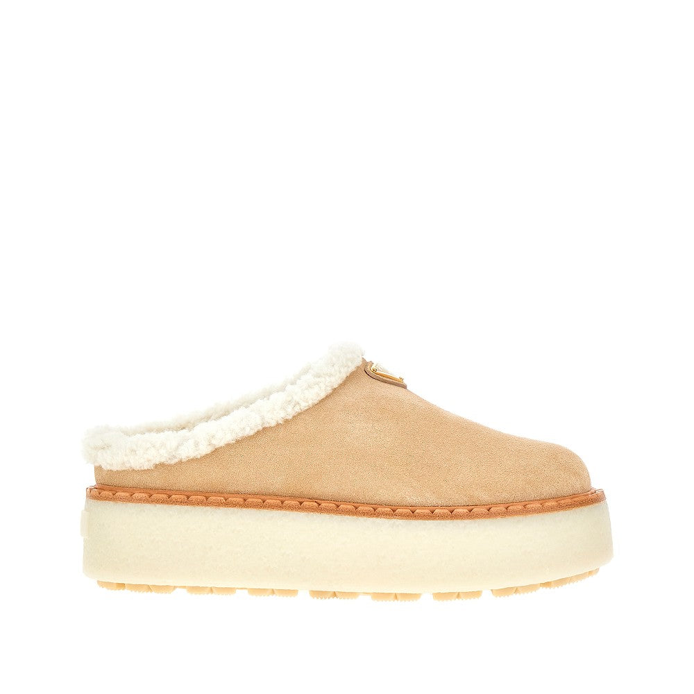 Shearling sabot with triangle logo